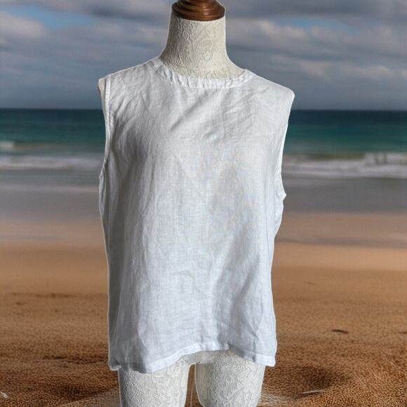 Quince Linen sleeveless top Sz M Beachy quiet luxury minimalist - Picture 7 of 7